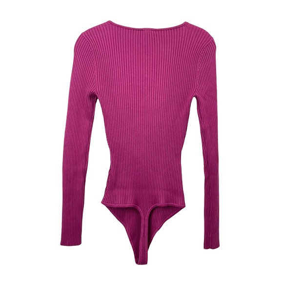 Abercrombie & Fitch‎ ribbed Long-Sleeve Square neck Bodysuit Size S fuchsia pink - Picture 5 of 7